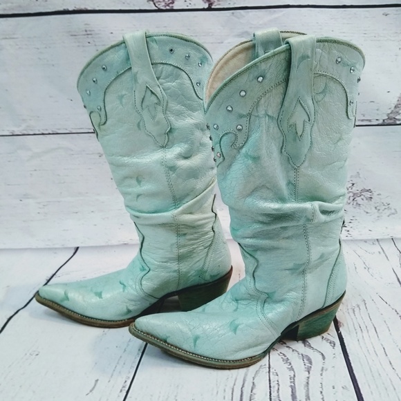Frida Cuadra Shoes - Goatskin pearlized leather western boots Swarovski
